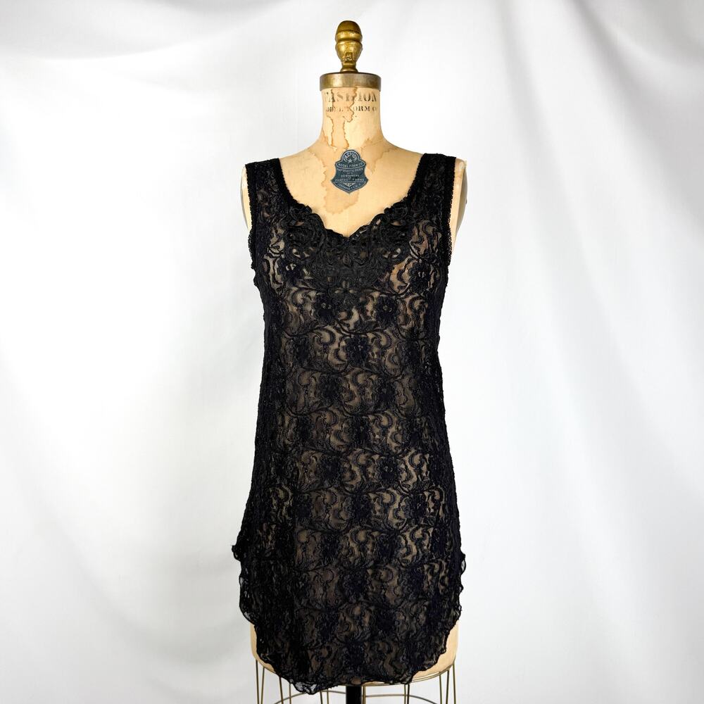 Vintage Black Lace Slip Dress - Medium